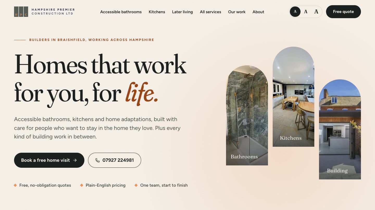Hampshire Premier Construction homepage: Homes that work for you, for life