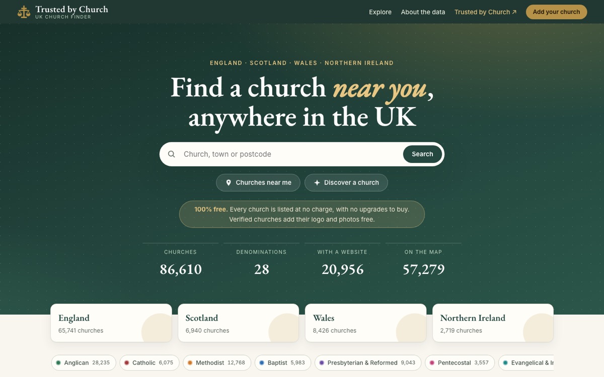 Where’s a Church search and map homepage